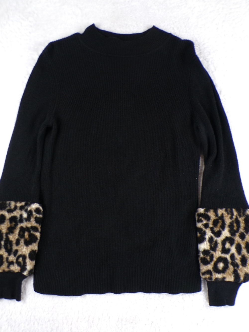 Michael Kors Leopard Cuff faux-fur women's sweater Size S Black